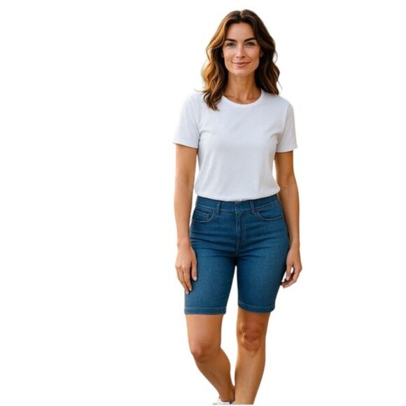 DKNY Jeans Pull-On Bermuda Shorts Medium Wash Stretch Denim Size S Comfy - Picture 2 of 7